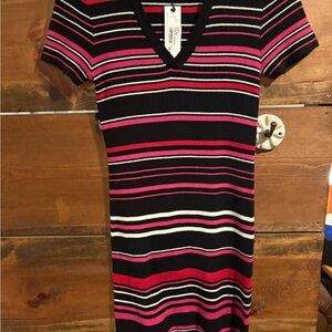 cupcakes & cashmere Black and Pink Striped Mini Dress